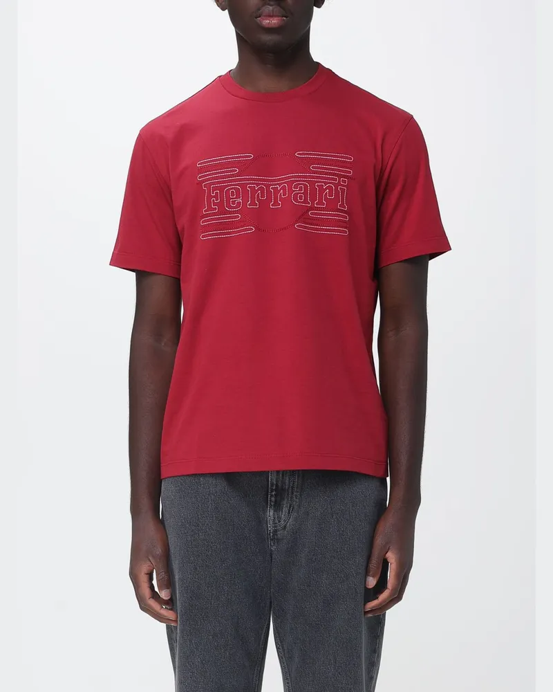 Ferrari T-Shirt aus Baumwolle mit gesticktem Logo Rot