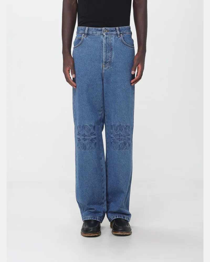 Loewe Baggy Jeans aus Baumwolldenim mit Ton-in-Ton gesticktem Monogramm Blau