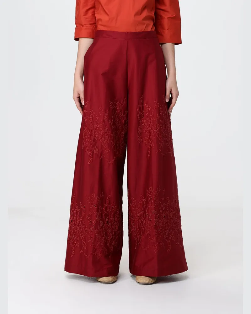 Liviana Conti High-Waist-Palazzo-Hose Ilaria aus Baumwolle mit Stickerei Korall