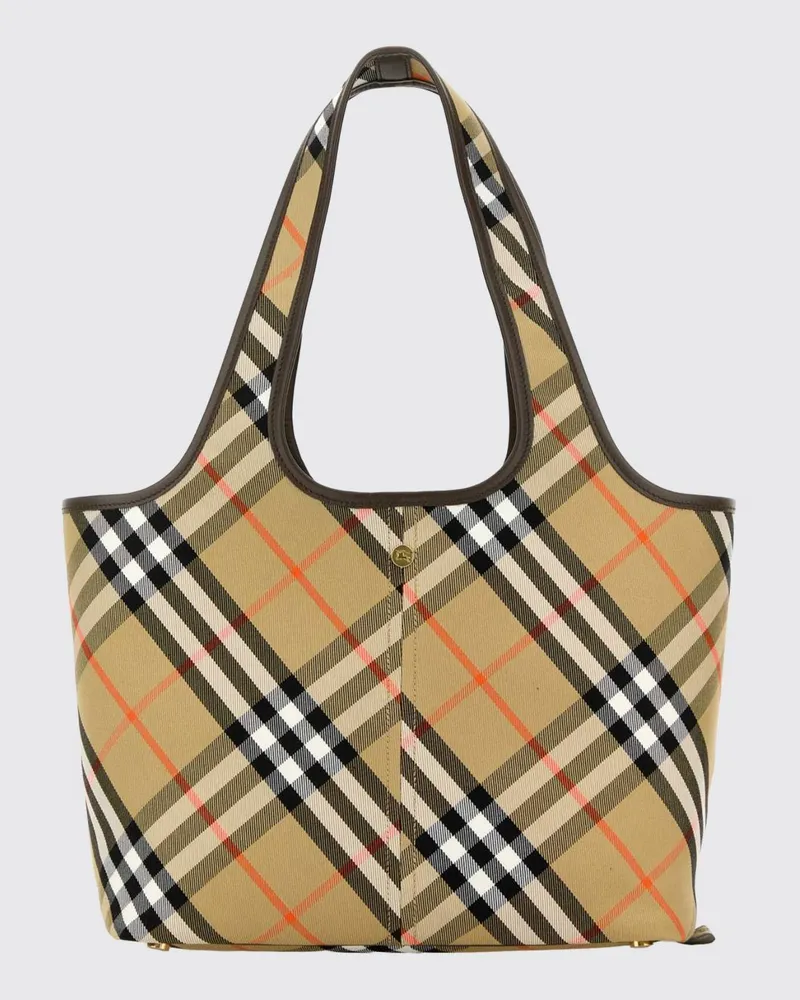 Burberry Kleine Tote-Bag aus Baumwolle mit Vintage-Check-Muster und abnehmbarer Tasche Sand