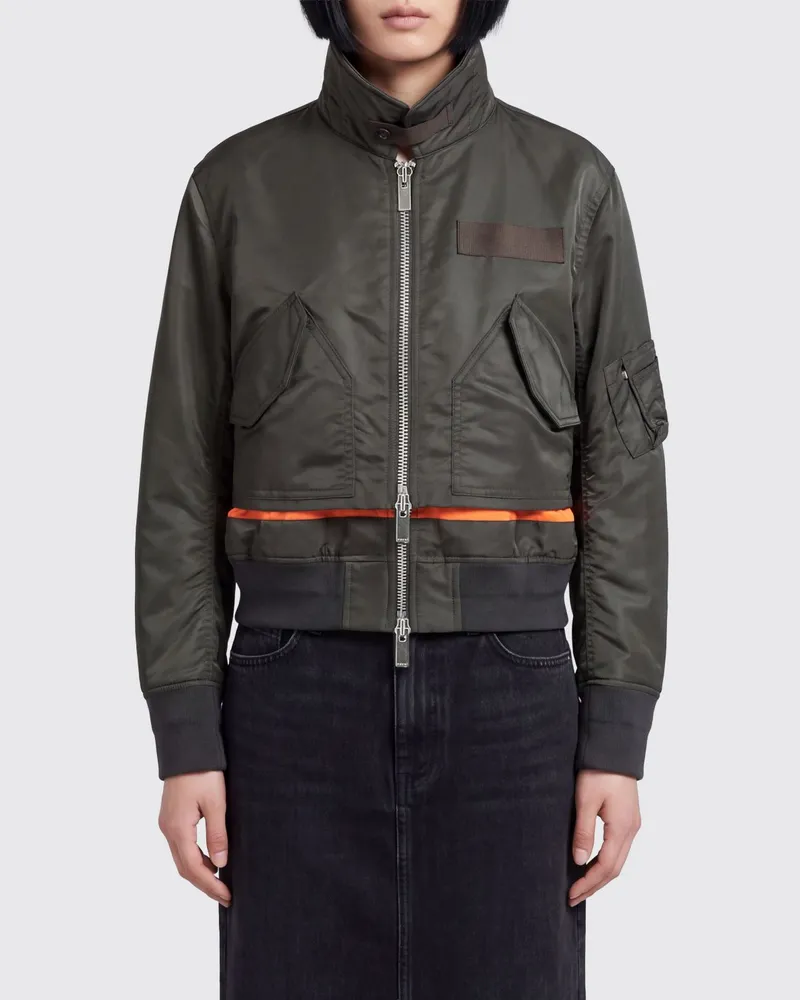Sacai Bomberjacke aus Baumwollmischung mit klassischem Kragen und Reißverschluss Kaki