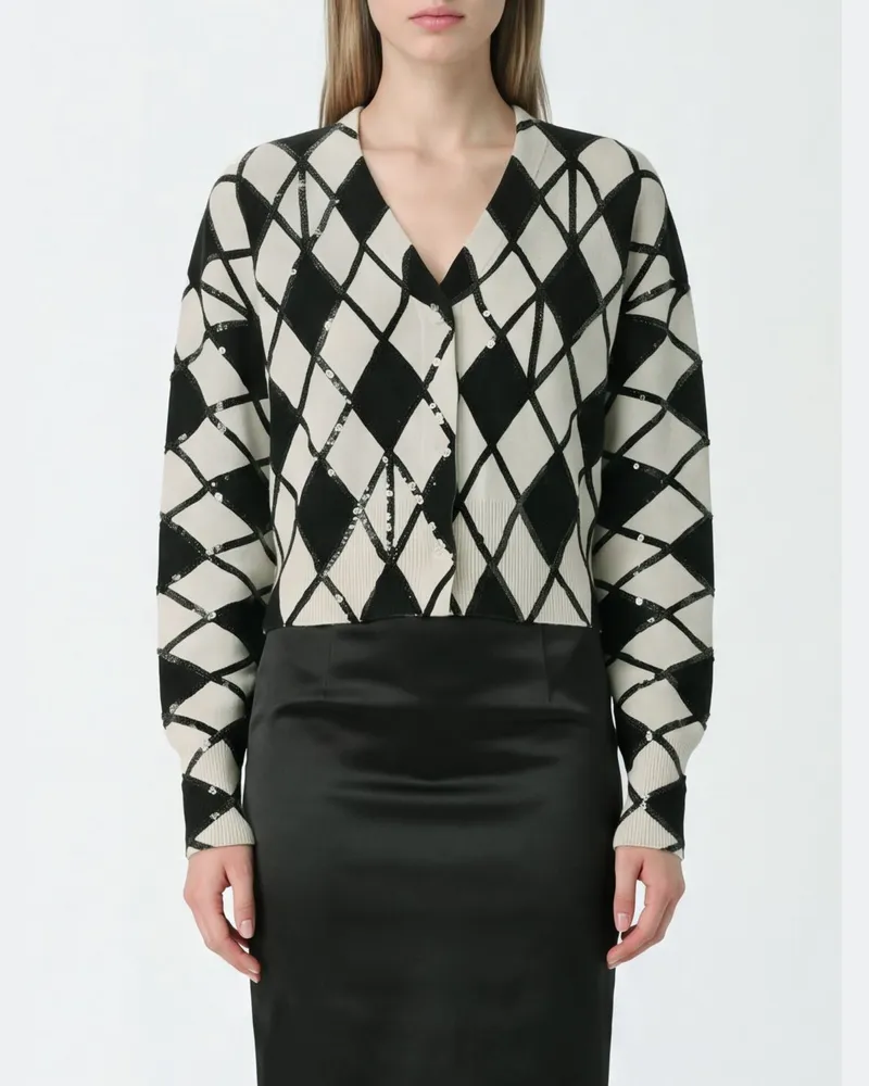 Blumarine Cardigan von aus Wolle und Kaschmir mit Argyle-Muster und Pailletten Schwarz