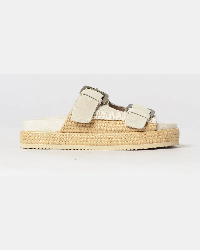 Mou Sandale aus Wildleder und Bast mit Fadenstich Beige