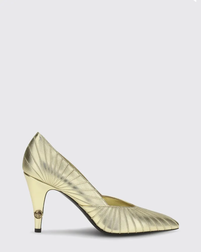 Versace Gianni Drapierte Pumps aus laminiertem Leder mit hohem Kegelabsatz Gold