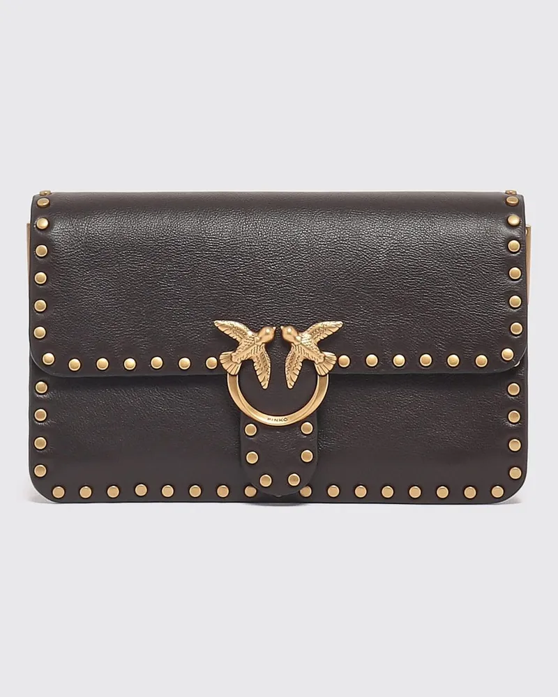 Pinko Love One Slouchy Minitasche aus Leder mit Monogramm-Stickerei und Love Birds-Logo Earth