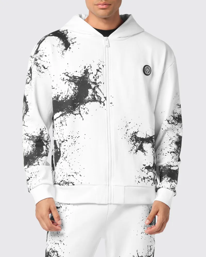 Philipp Plein Splash Kapuzen-Sweatjacke aus Jersey mit abstraktem Print Weiß