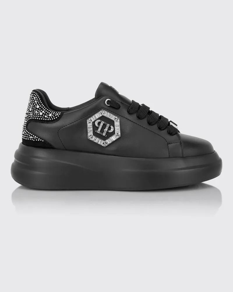 Philipp Plein Chunky-Sneaker aus Leder mit Hexagon-Logo und Strass Schwarz