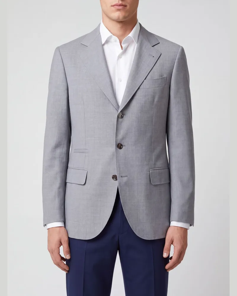 Brunello Cucinelli Einreihiger Blazer aus Wolle und Seide Grau