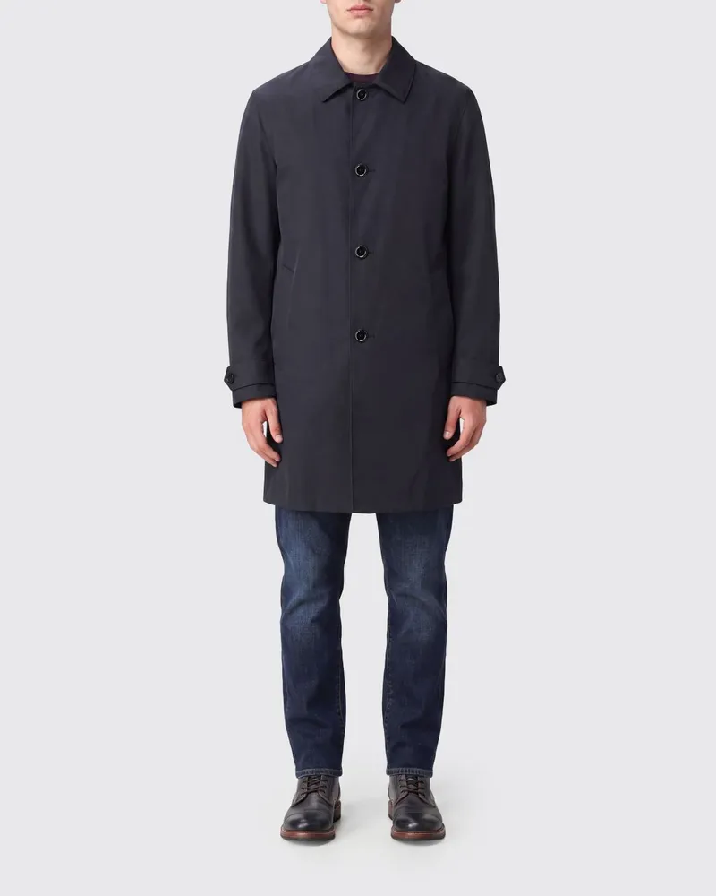 ASPESI Einreihiger, knielanger Trenchcoat aus Funktionsstoff mit klassischem Kragen Schwarz
