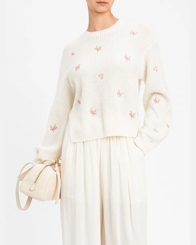 Twin-Set Pullover aus Wollmischung mit floraler Stickerei und überschnittenen Schultern Perle