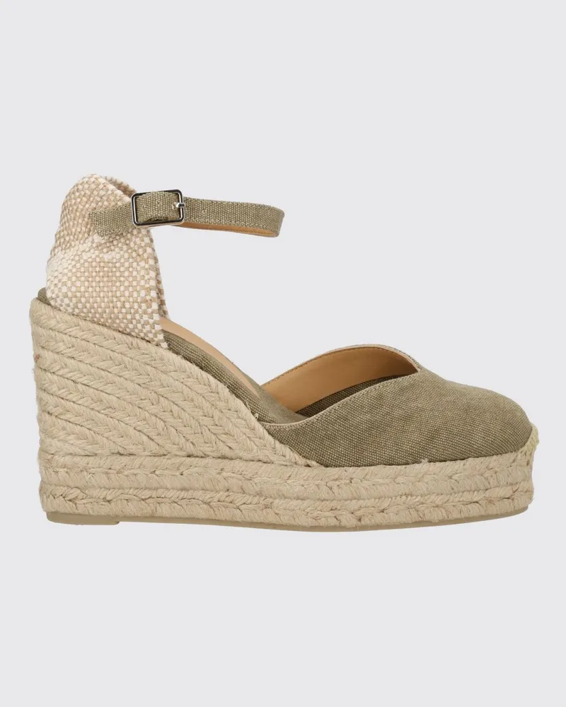 Castañer Chiarita Canvas-Espadrilles mit hohem Keilabsatz und Knöchelriemen Grün