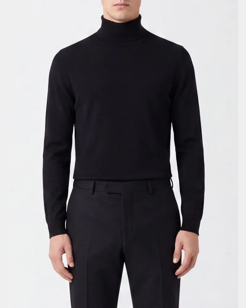 Tagliatore Rollkragenpullover von aus 100% Wolle mit Rippbündchen Schwarz