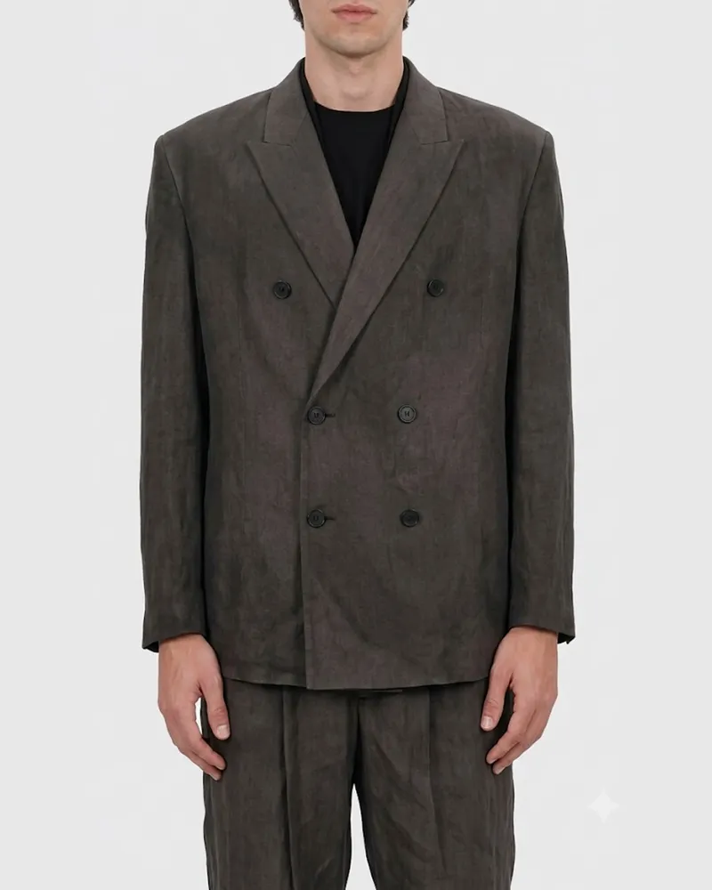 Diesel Doppelreihiger Viskose-Blazer von mit Reverskragen und langen Ärmeln Grau