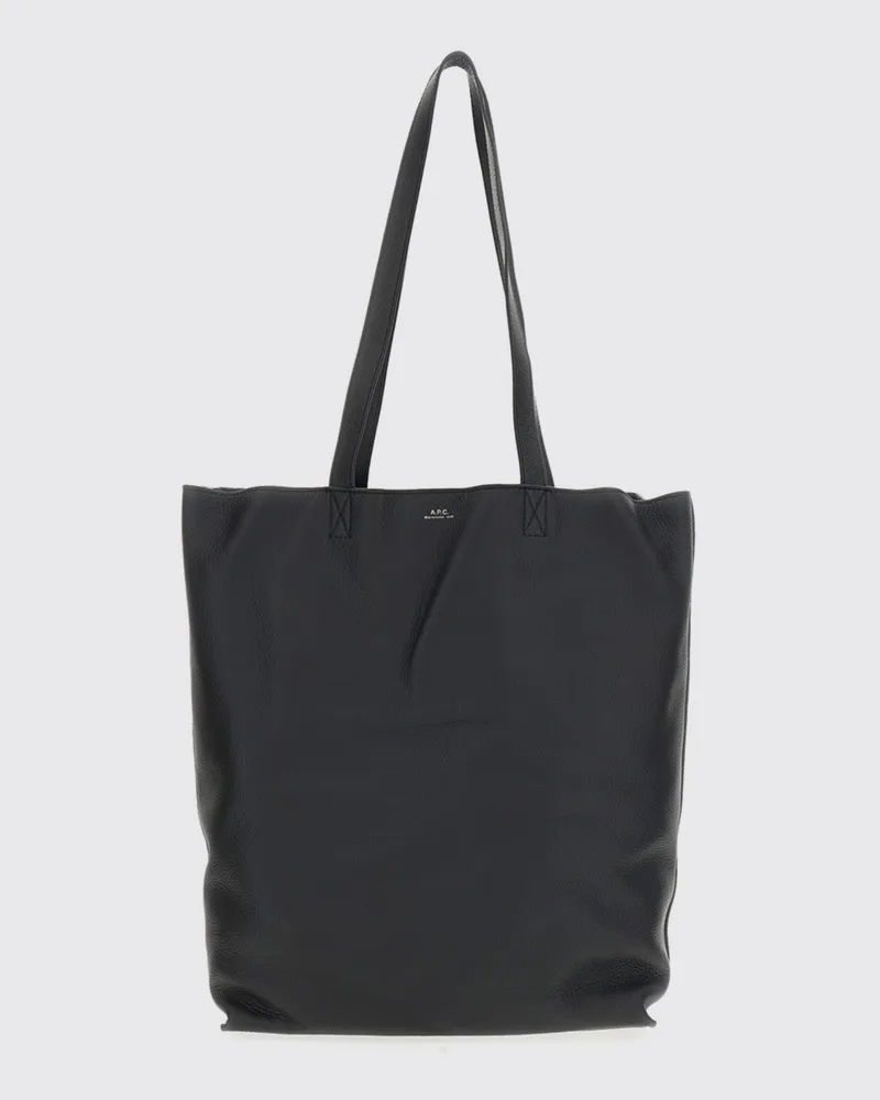 A.P.C. Große Maiko Tote-Tasche aus Leder mit doppeltem Henkel und laminiertem Logo Schwarz