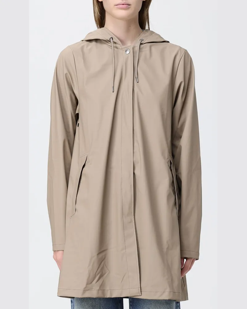 RAINS Wasserdichter Kapuzen-Regenmantel aus Polyester Beige