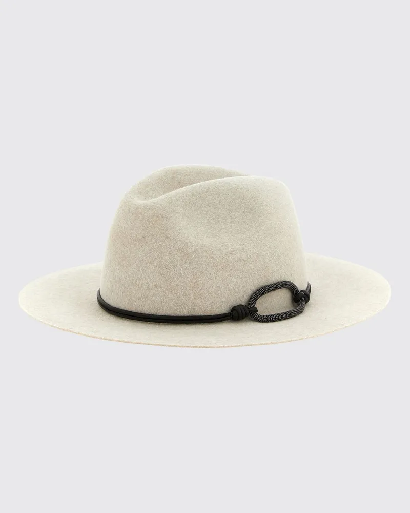 Brunello Cucinelli Breitkrempiger Hut aus Wollfilz mit Monile-Detail Beige
