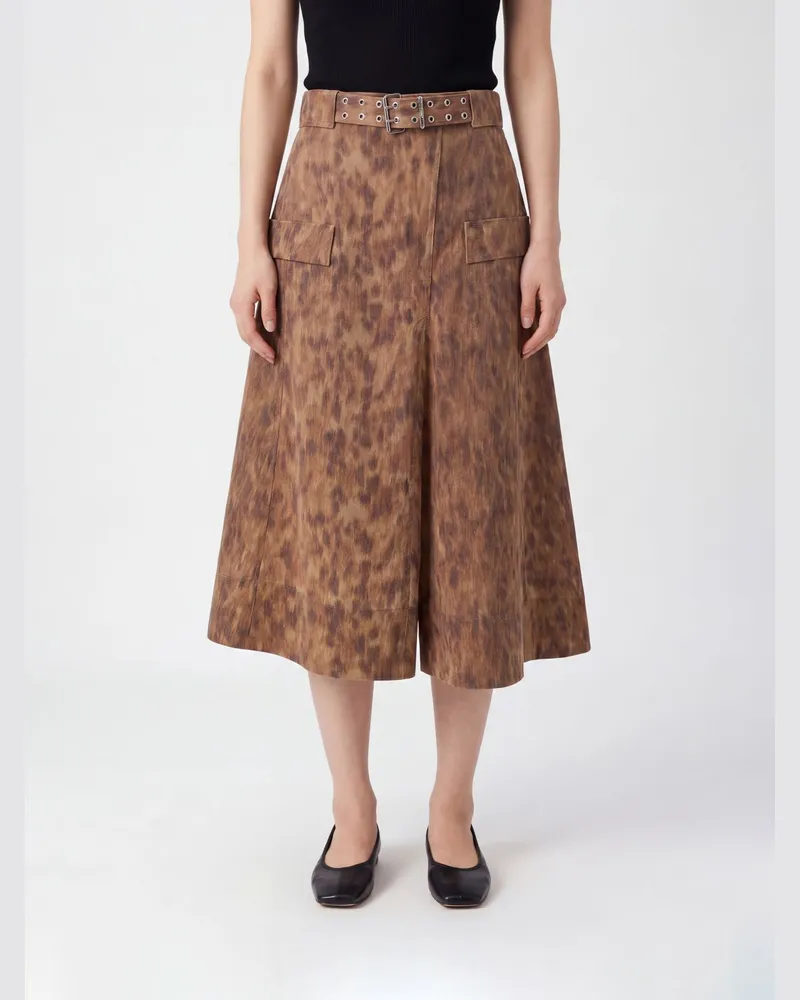 Ganni Asymmetrischer Midi-Rock aus Bio-Baumwolle mit Animal-Print Beige