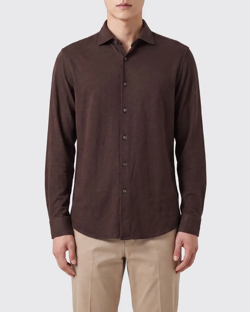 Drumohr  Slim-Fit-Hemd aus Leinen und Baumwolle mit Haifischkragen Braun