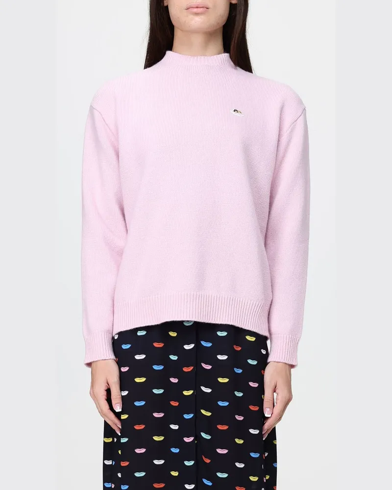 Fiorucci Schmal geschnittener Rollkragenpullover aus extrafeiner Merinowolle mit Logo Pink