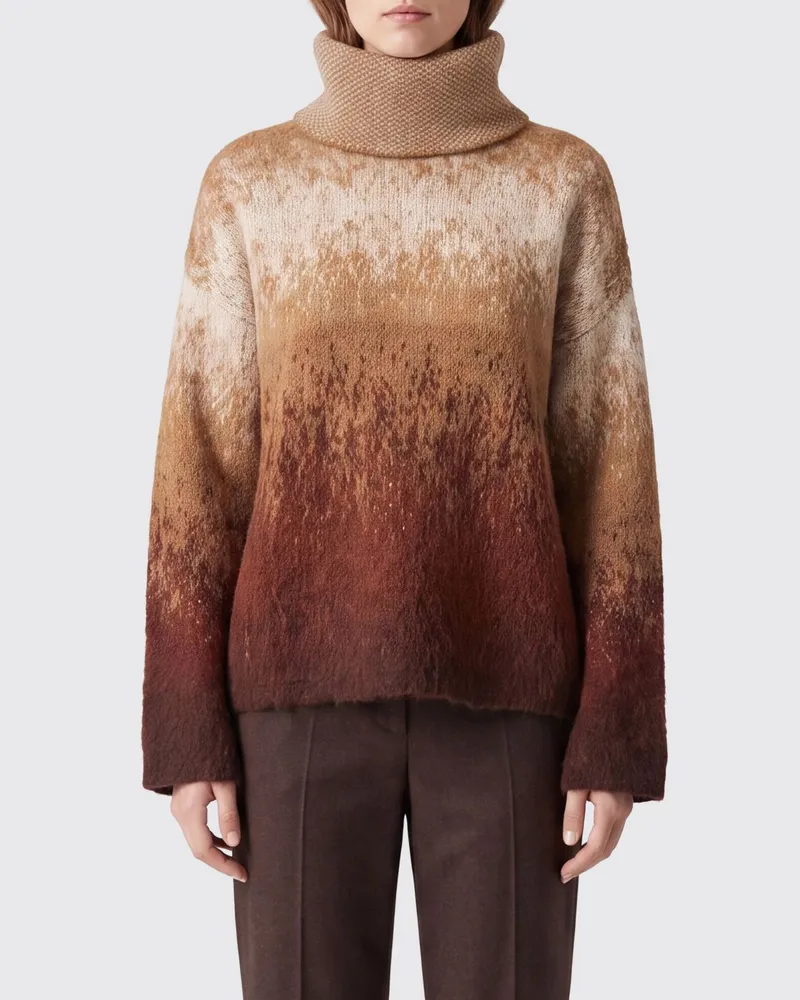 Liu Jo Relaxed-Fit Rollkragenpullover aus Woll-Alpaka-Mischung mit abstraktem Muster Braun