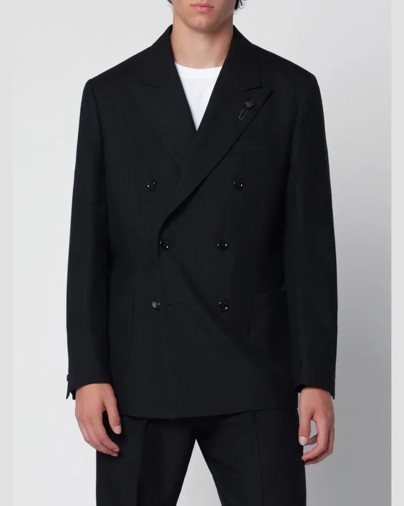 LARDINI Zweireihiger Nadelstreifen-Blazer aus reiner Schurwolle mit fallendem Revers Blau