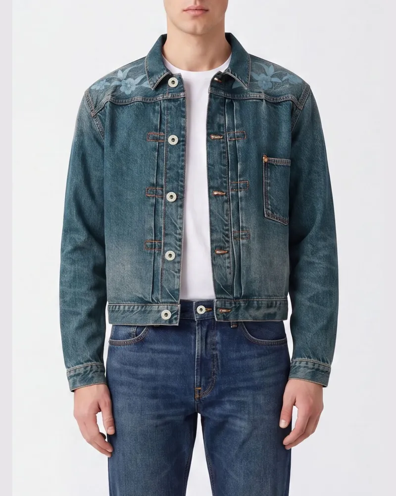Kenzo Jeansjacke aus Baumwolle von mit Blumendruck und aufgesetzten Taschen Blau