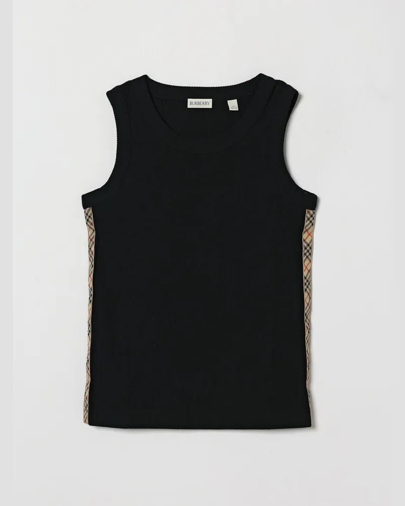 Burberry Jungen-Tanktop aus gerippter Stretch-Baumwolle mit Seitenstreifen Schwarz