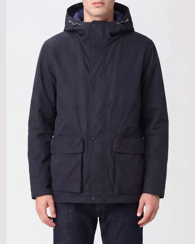 Herno Kurzer Parka aus Baumwollmischung mit Kapuze und aufgesetzten Taschen Blau