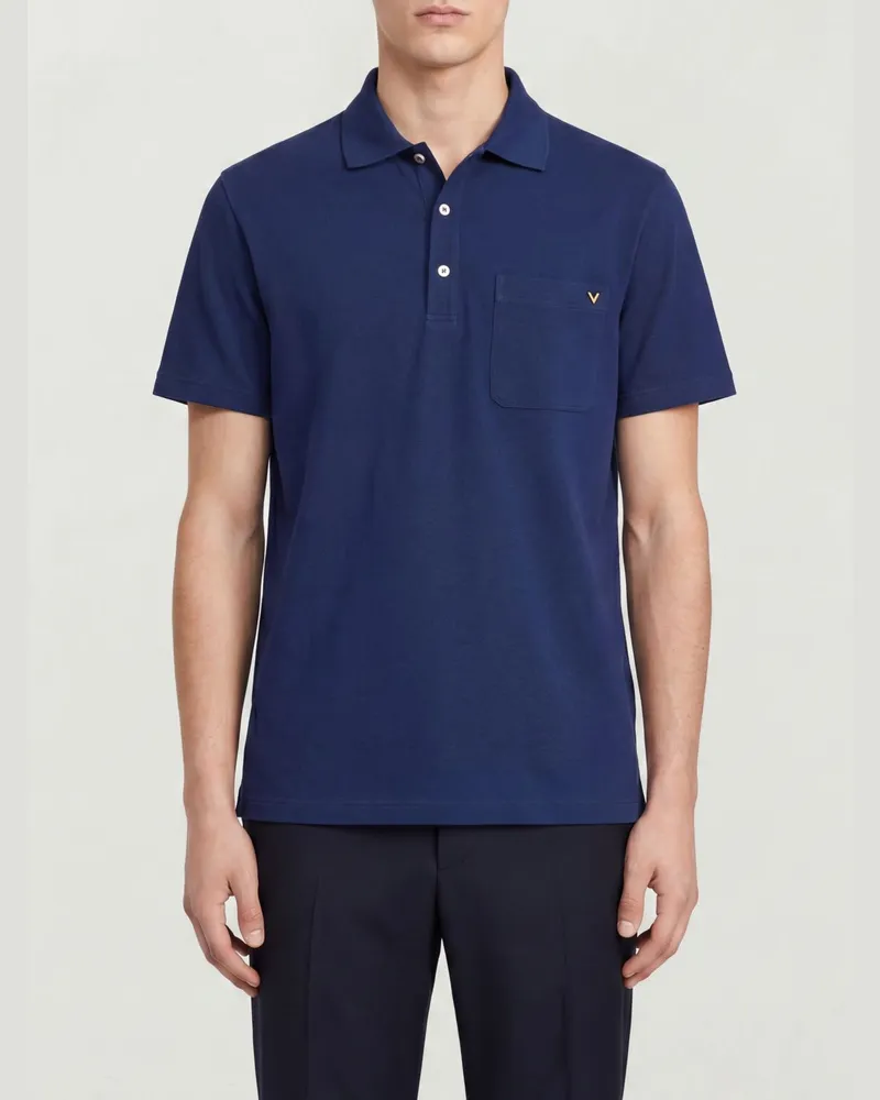 Valentino Garavani Baumwoll-Poloshirt mit VLogo Signature und aufgesetzter Tasche Indigo