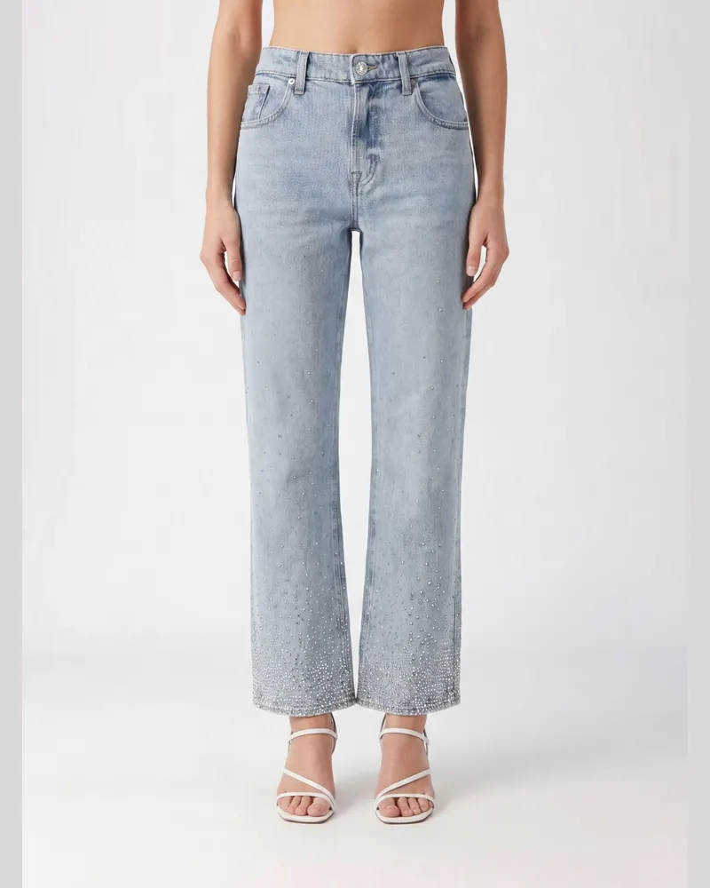 7 for all mankind Hoch taillierte Straight Jeans Calie aus Denim mit Strasssteinen Blau