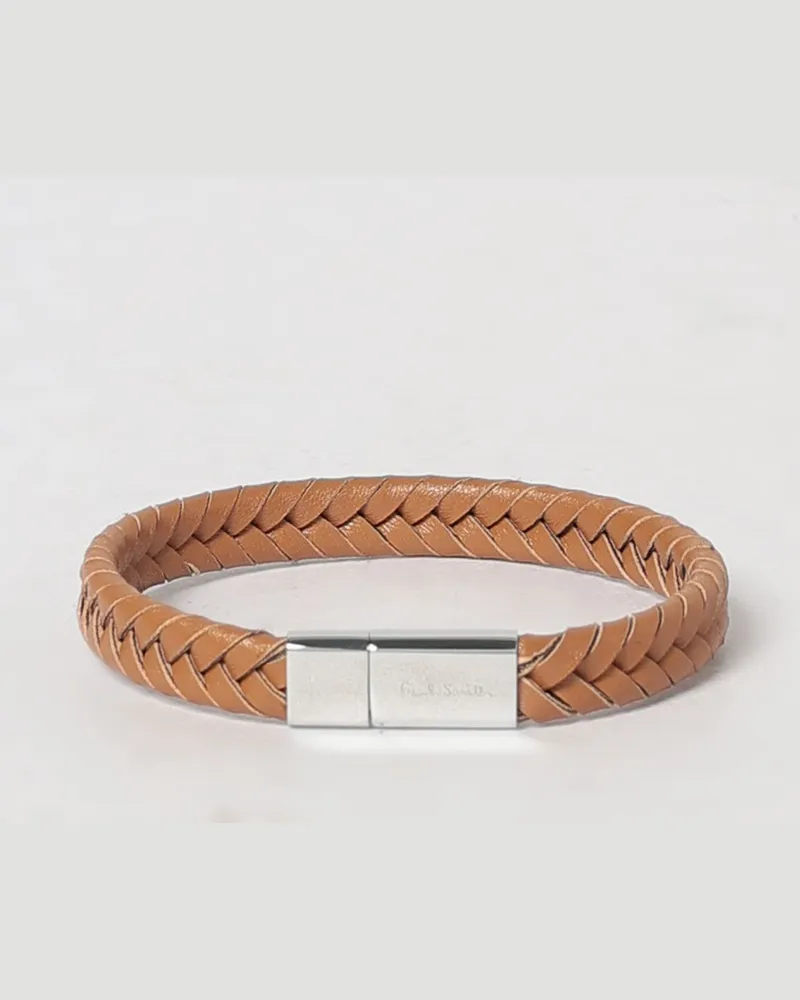 Paul Smith Armband aus geflochtenem Leder mit Magnetverschluss und graviertem Logo Camel