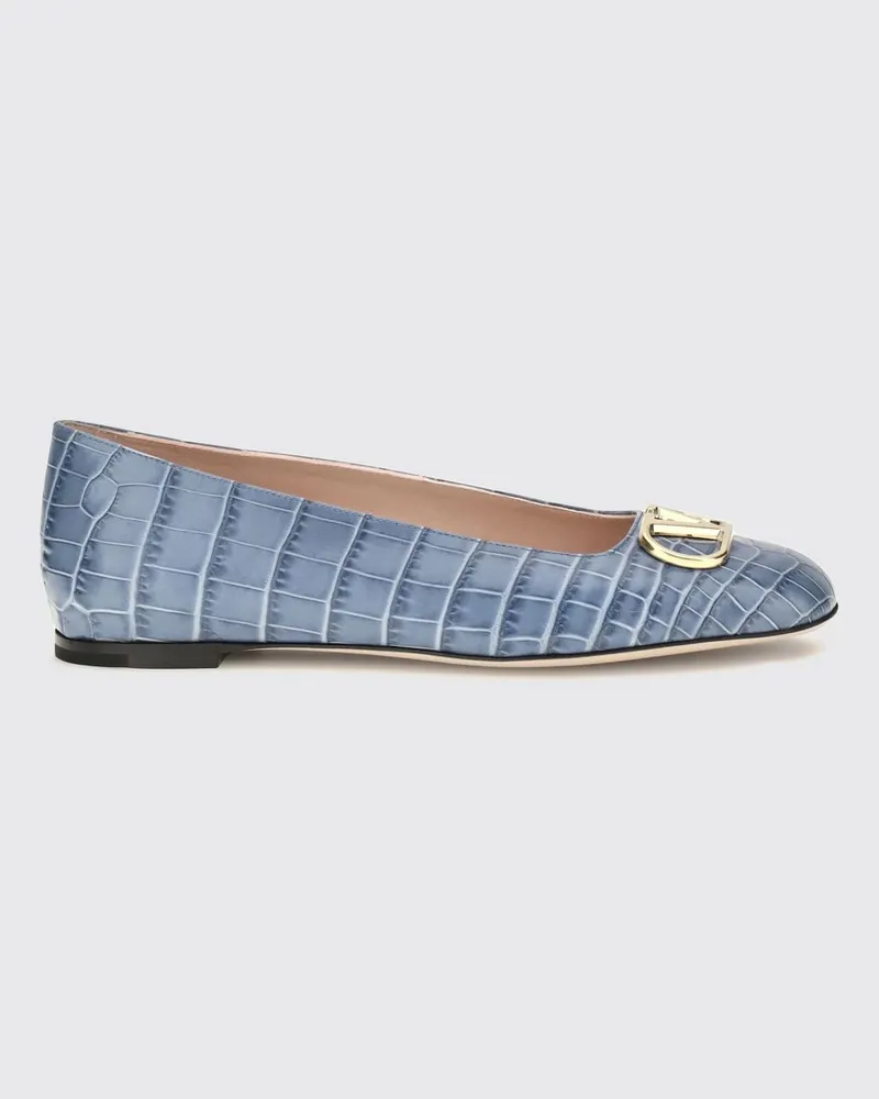 Valentino Garavani VLogo Signature Ballerinas aus Leder mit Kroko-Print Blau