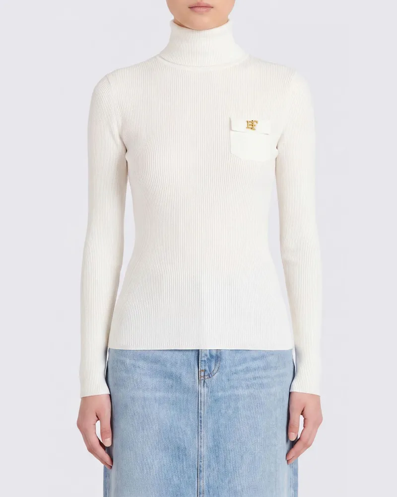 Elisabetta Franchi Schmal geschnittener Rollkragenpullover aus Seidenmischung mit langen Ärmeln Weiß
