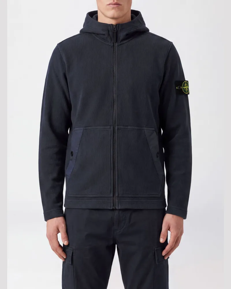 Stone Island Baumwoll-Kapuzenjacke mit Reißverschluss und Compass-Logo Blau