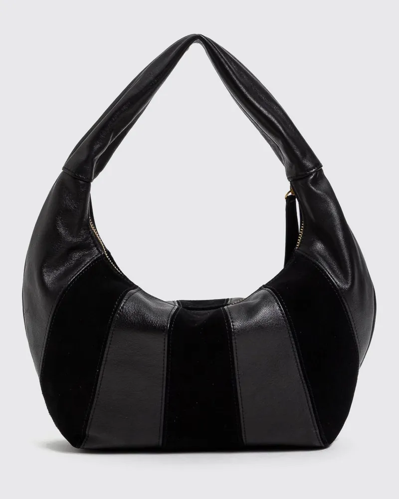Twin-Set Hobo-Tasche aus Glatt- und Veloursleder mit geprägtem Logo Schwarz