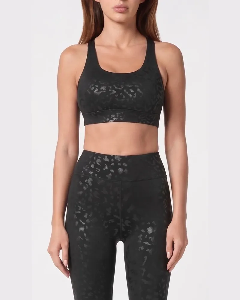 Philipp Plein Glänzendes Lycra-Top mit Animal-Print Schwarz