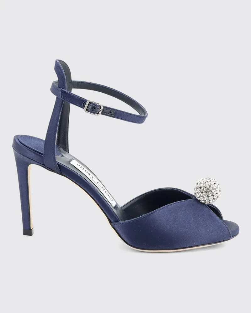 Jimmy Choo Sacora Satin-Sandalen mit Kristallen und hohem Stiletto-Absatz Marine