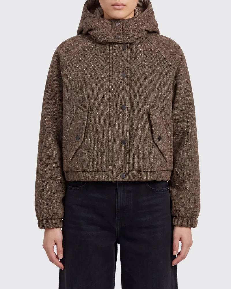 Brunello Cucinelli Gefütterte Relaxed-Fit-Bomberjacke von aus Wollmischung mit Kapuze Braun
