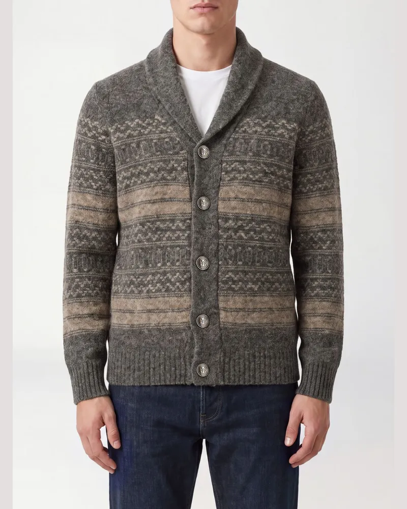 Brunello Cucinelli Gestreifter Cardigan aus Alpaka-Woll-Mischung mit Schalkragen Grau
