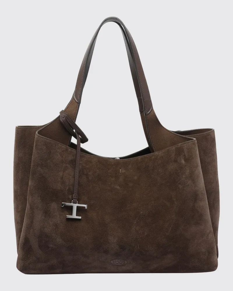 TOD'S Apa Schultertasche aus Veloursleder mit T Timeless-Logo Braun