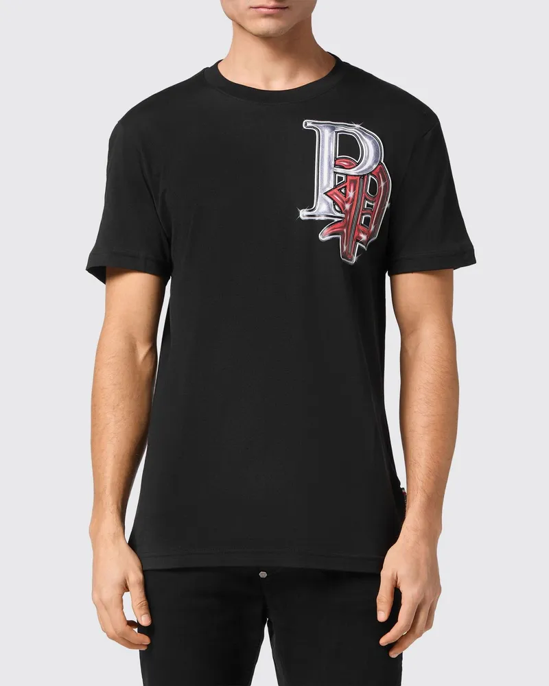 Philipp Plein Baumwoll-T-Shirt mit Grafikprint und kontrastierendem Logo hinten Schwarz