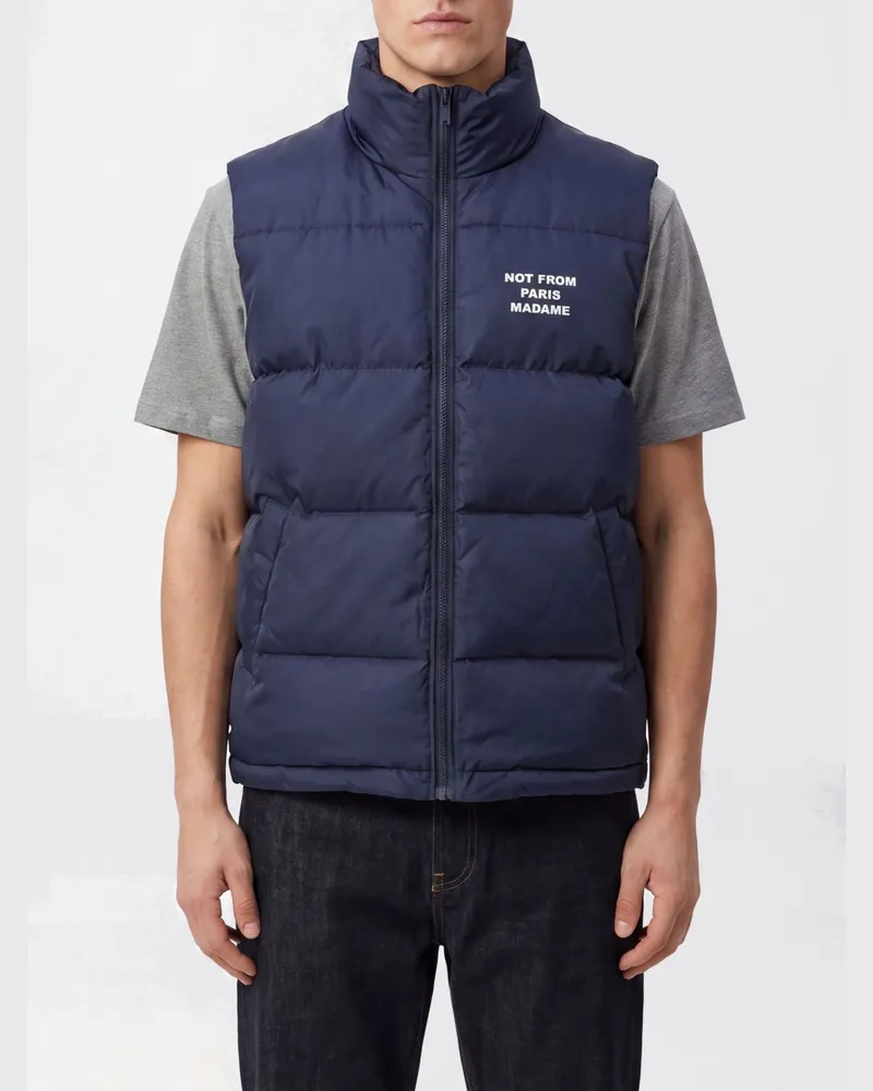 Drôle de Monsieur Gesteppte Nylonweste mit Stehkragen und Kontrastlogo Blau