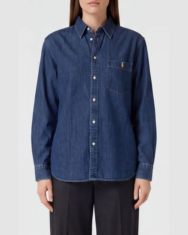 Ralph Lauren Baumwoll-Denim-Hemd mit gesticktem Pony-Logo Blau