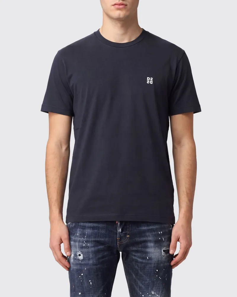 Dsquared2 Baumwoll-T-Shirt mit Rundhalsausschnitt und Kontrastlogo Navy