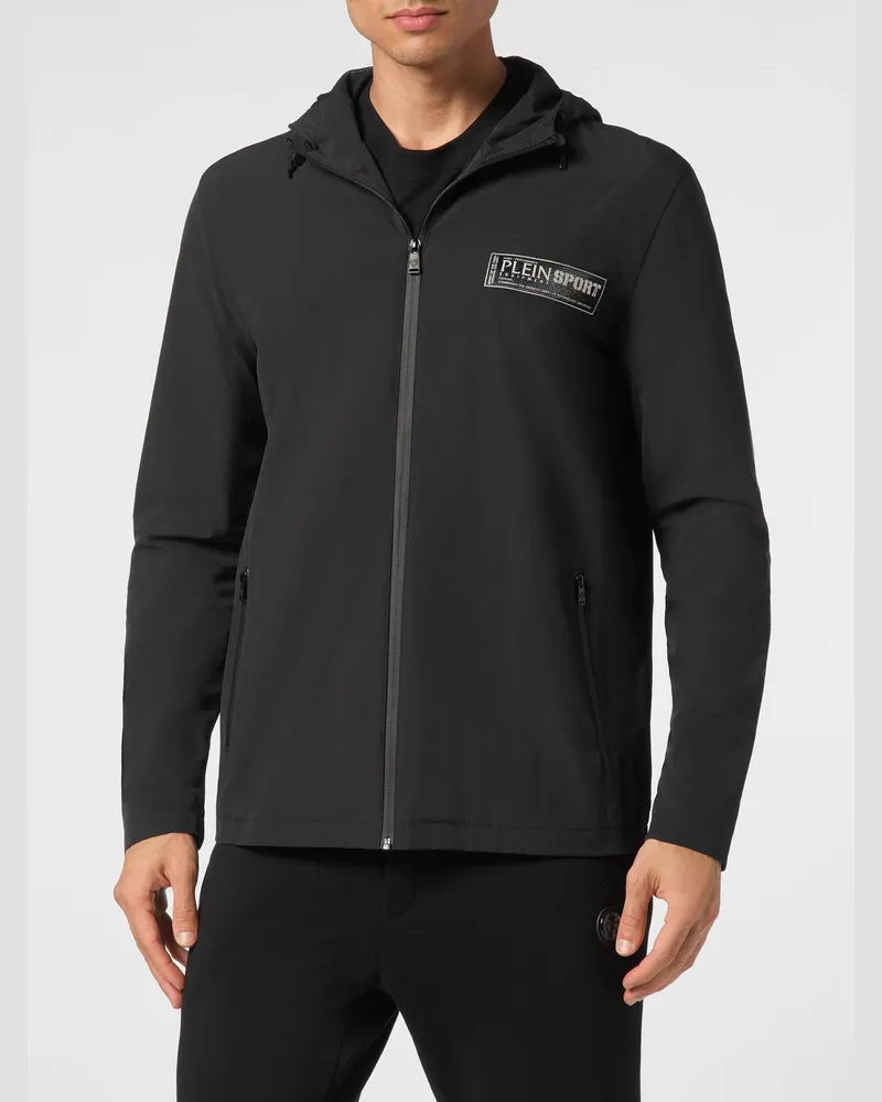 Philipp Plein Nylon-Windjacke mit Kapuze und Reißverschlusstaschen Schwarz