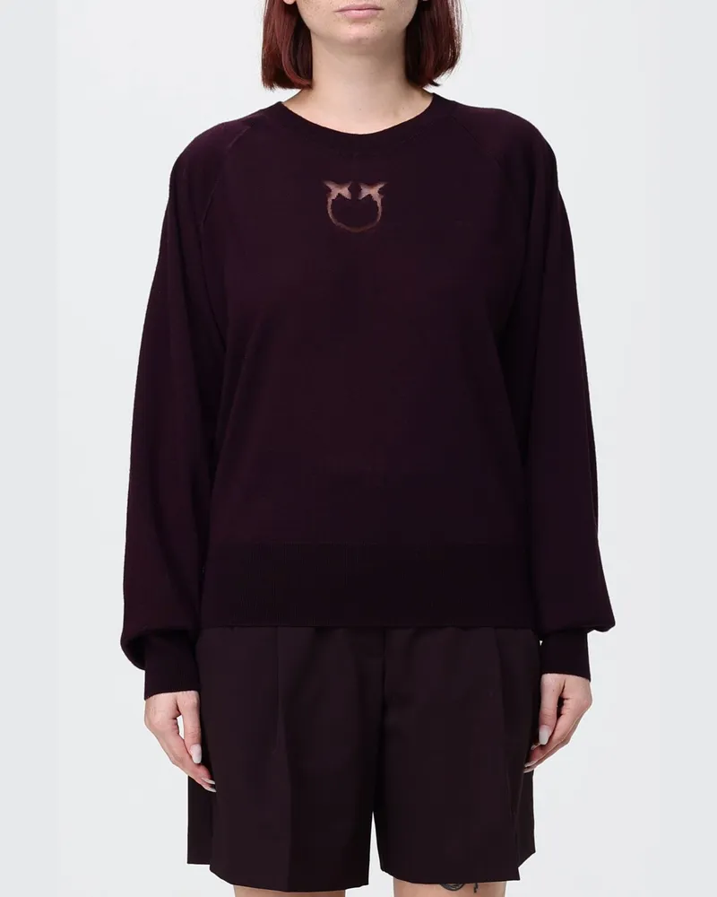 Pinko Pullover aus Wollmischung mit Rundhalsausschnitt mit Intarsien-Logo Love Birds Violett
