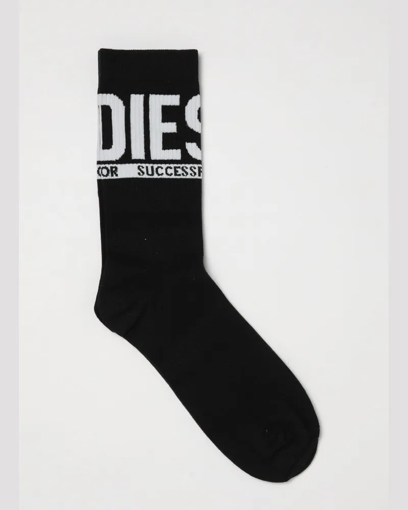 Diesel Wadenhohe Socken aus Stretch-Baumwolle mit kontrastierendem Jacquard-Logo Schwarz