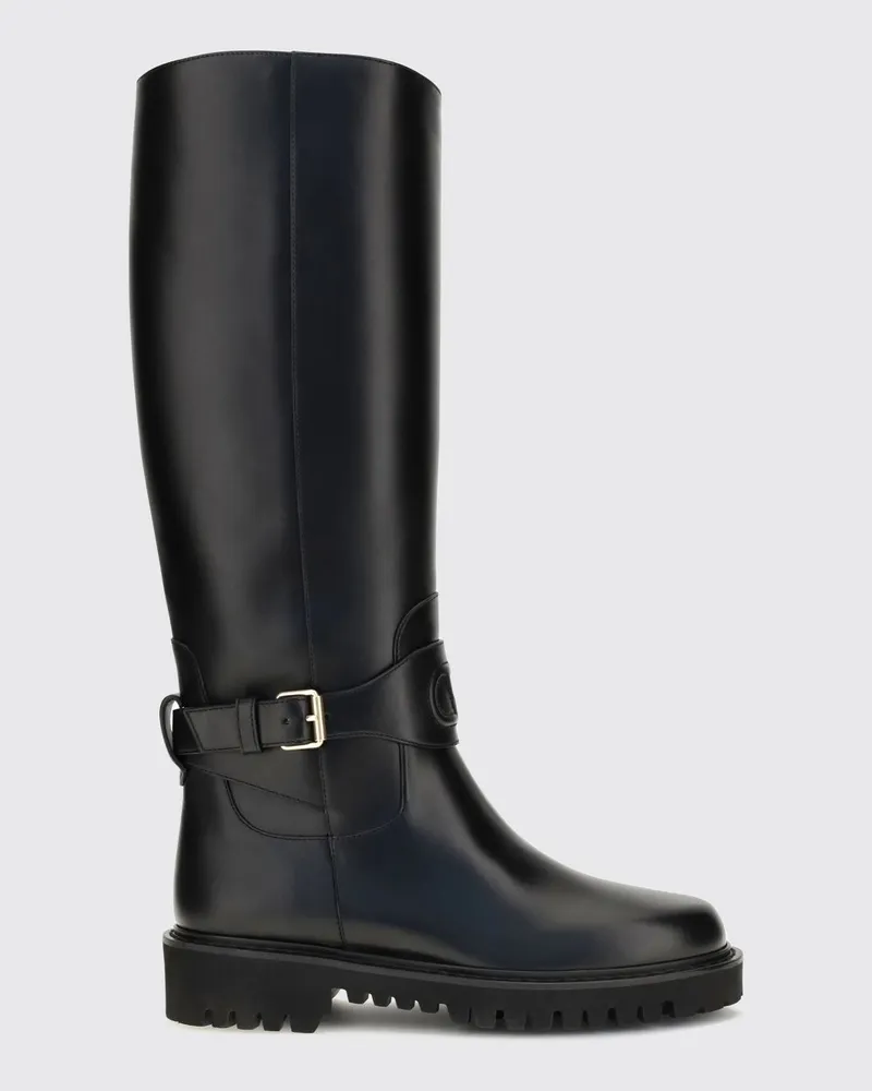Valentino Garavani Kniehohe Stiefel aus Leder mit VLogo Signature Schwarz