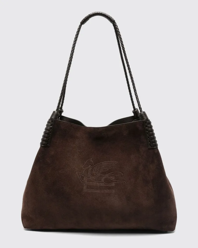 Etro Große Libra Tote-Bag aus Veloursleder mit geflochtenen Henkeln Kakao