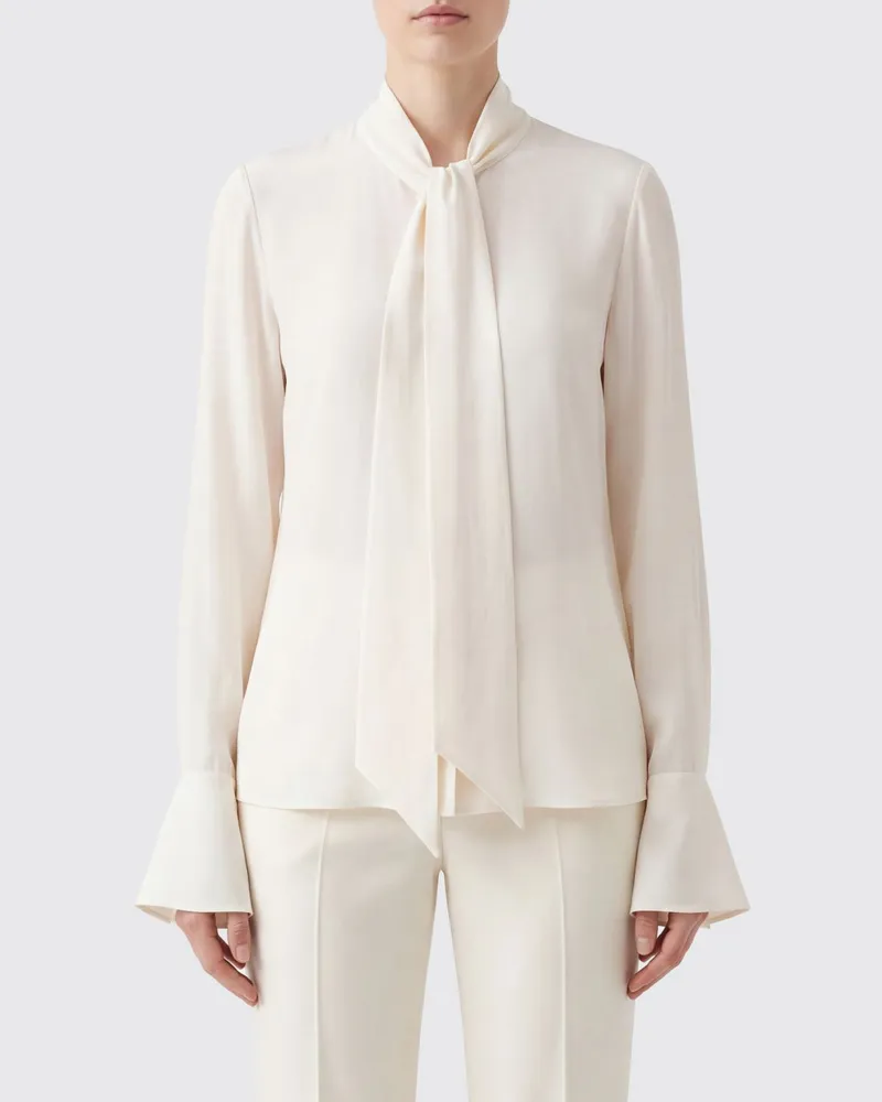Nina Ricci Seidenbluse mit Schluppe und ausgestellten Manschetten Weiß